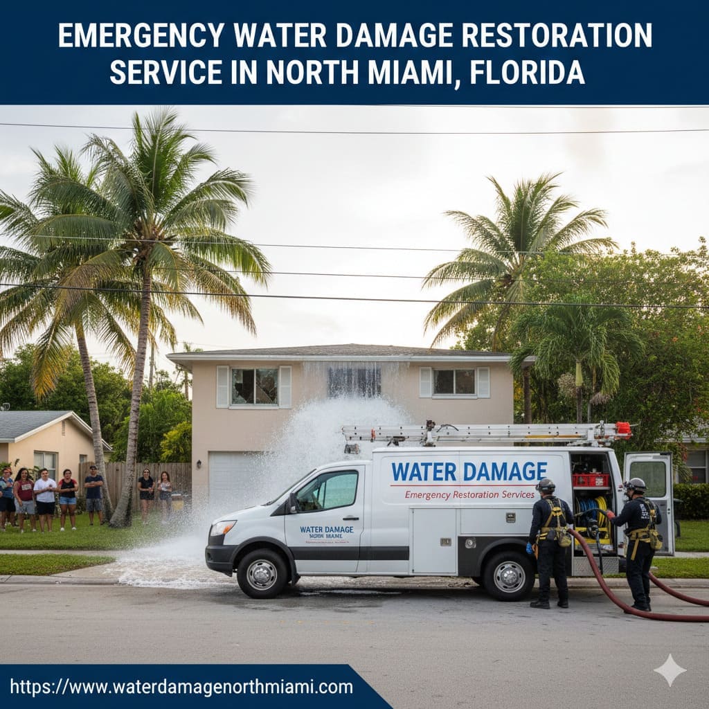 Emergency water damage restoration team responding to North Miami home flood damage