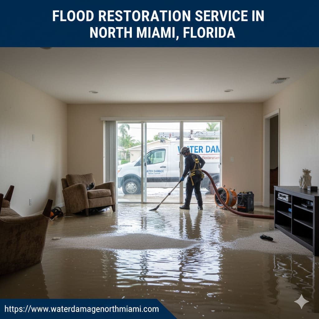 Flood restoration team removing water from North Miami home after tropical storm
